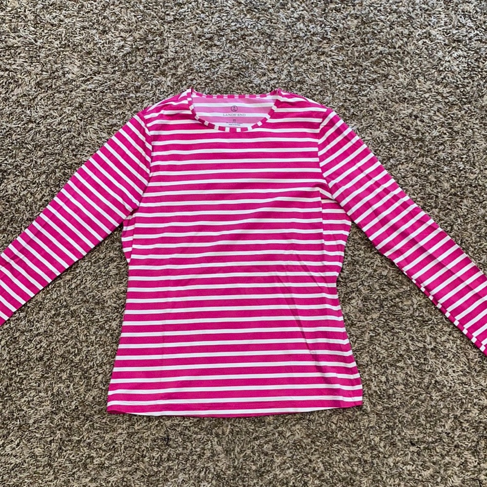 Lands’ End Pink Striped Rash Guard